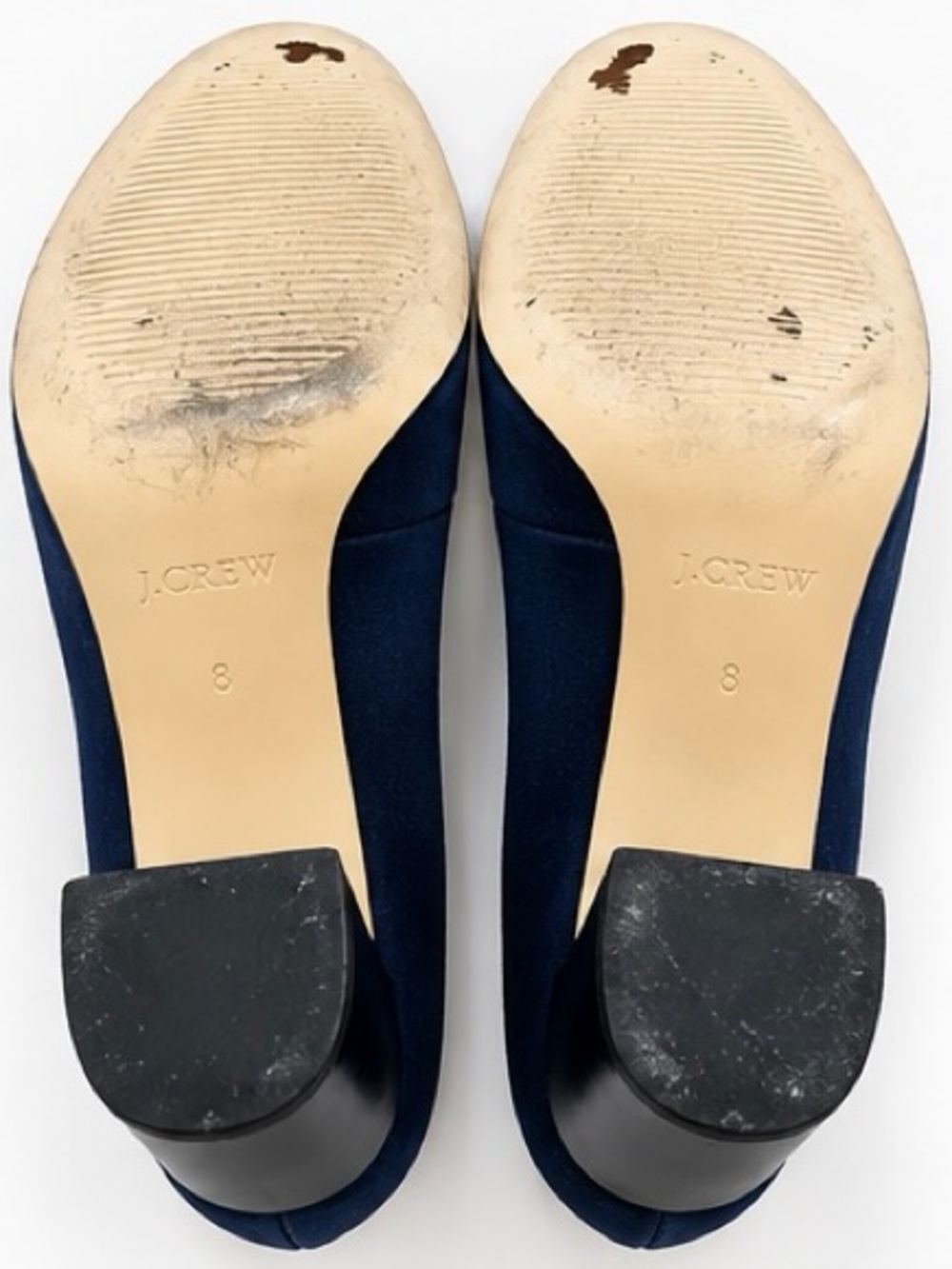 J.Crew Navy Blue Suede Patent Cap Toe Block Heel Pumps Size 8 - Picture 6 of 6